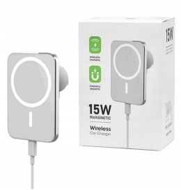 Ladowarka bezprzewodowa 15W uchwyt auto biala