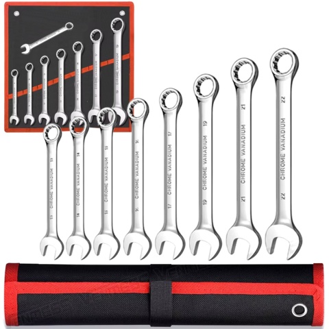 ZESTAW KLUCZY PŁASKO-OCZKOWYCH 8 el. KLUCZE PŁASKIE OCZKOWE ETUI 8-22 mm