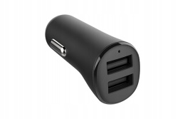 O2 podwójna ładowarka samochodowa USB-A port czarna 2x12 W