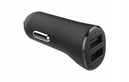 O2 podwójna ładowarka samochodowa USB-A port czarna 2x12 W