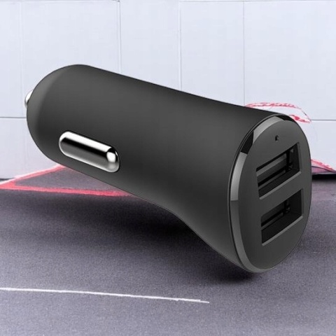 O2 podwójna ładowarka samochodowa USB-A port czarna 2x12 W