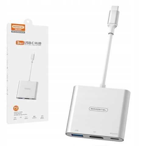 Somostel Adapter host USB+TYP-C+HDMI 60W Srebrny SMS-BZ07