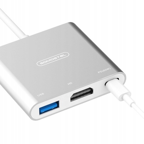 Somostel Adapter host USB+TYP-C+HDMI 60W Srebrny SMS-BZ07