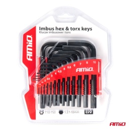 Klucze IMBUS HEX TORX CRV imbusy zestaw czarne 22 szt. AMIO-04297