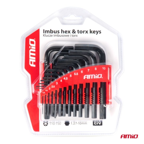 Klucze IMBUS HEX TORX CRV imbusy zestaw czarne 22 szt. AMIO-04297
