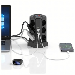 Listwa Zasilająca Stojąca Ochronna Odgromowa 12 Gniazd + 5 Portów Usb Reset