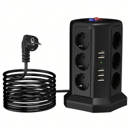 Listwa Zasilająca Stojąca Ochronna Odgromowa 12 Gniazd + 5 Portów Usb Reset