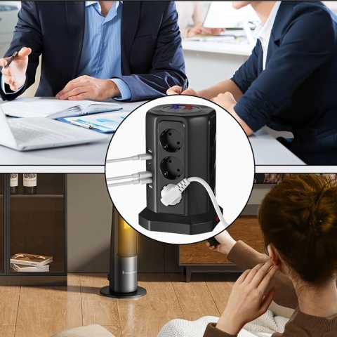 Listwa Zasilająca Stojąca Ochronna Odgromowa 12 Gniazd + 5 Portów Usb Reset