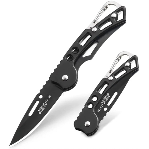MOUNTAIN GHOST Nóż składany scyzoryk kieszonkowy lekki karabińczyk czarny 15cm