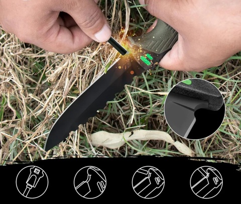 Nóż taktyczny wojskowy ratowniczy turystyczny survival krzesiwo przecinak zbijak osełka 25cm