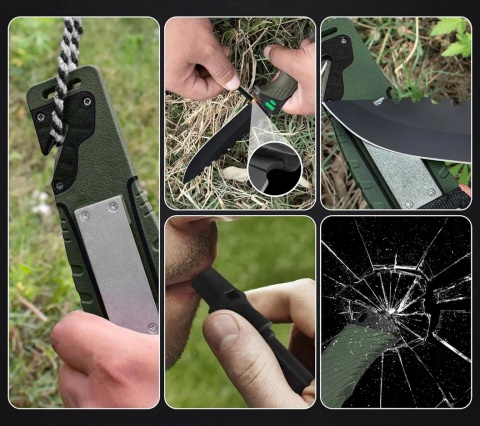 Nóż taktyczny wojskowy ratowniczy turystyczny survival krzesiwo przecinak zbijak osełka 25cm