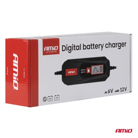 Prostownik cyfrowy LEAD ACID STD GEL AGM LFP MAX 5A 6V 12V AMIO-04522