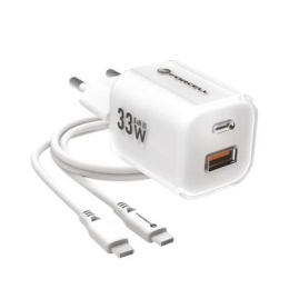 Ładowarka sieciowa Forcell USB C + USB A QC4.0 PD 33W + kabel USB C do USB C VT-41 biała 0INT