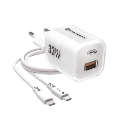 Ładowarka sieciowa Forcell USB C + USB A QC4.0 PD 33W + kabel USB C do USB C VT-41 biała 0INT