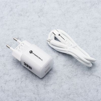 Ładowarka sieciowa Forcell USB C + USB A QC4.0 PD 33W + kabel USB C do USB C VT-41 biała 0INT