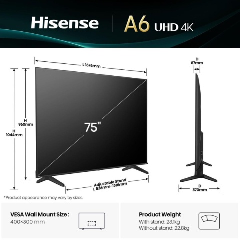 TV Set|HISENSE|75 "|4K Ultra HD|3840 x 2160 pixels|Flat|16:9|